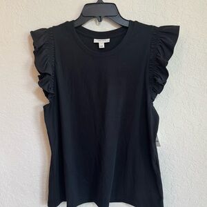 On 34th Black Ruffle-Sleeve Tee – Black- Large- NWT. P0353